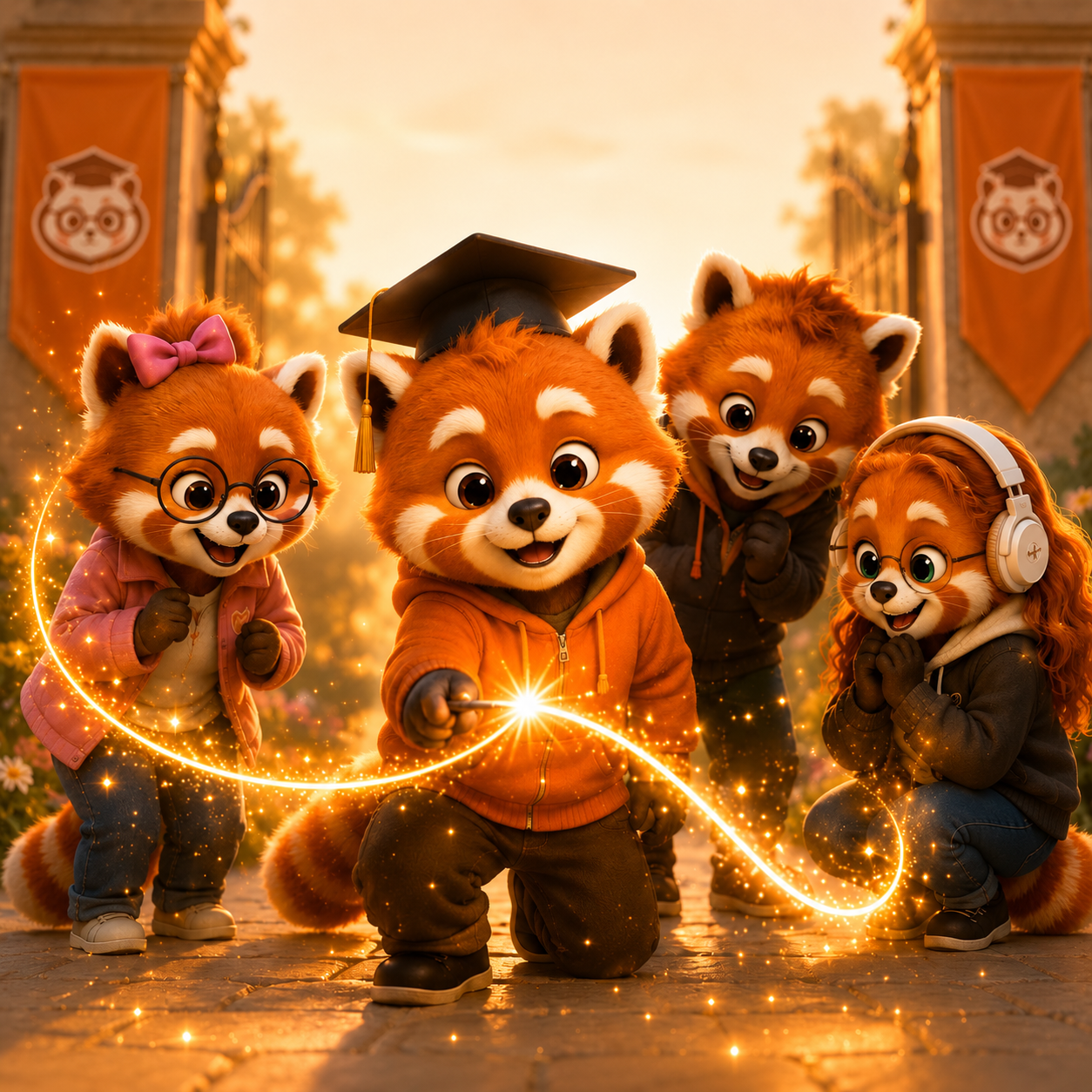 Les mascottes Pandacademy dans un univers magique